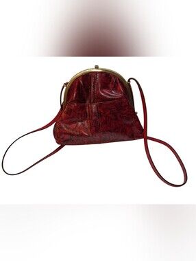 Patricia Nash Silvia Frame Crossbody Deep Red Floral 100% Leather Logo